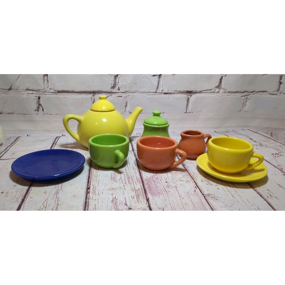 Schylling Children's China Tea Set Festive Colors Incomplete